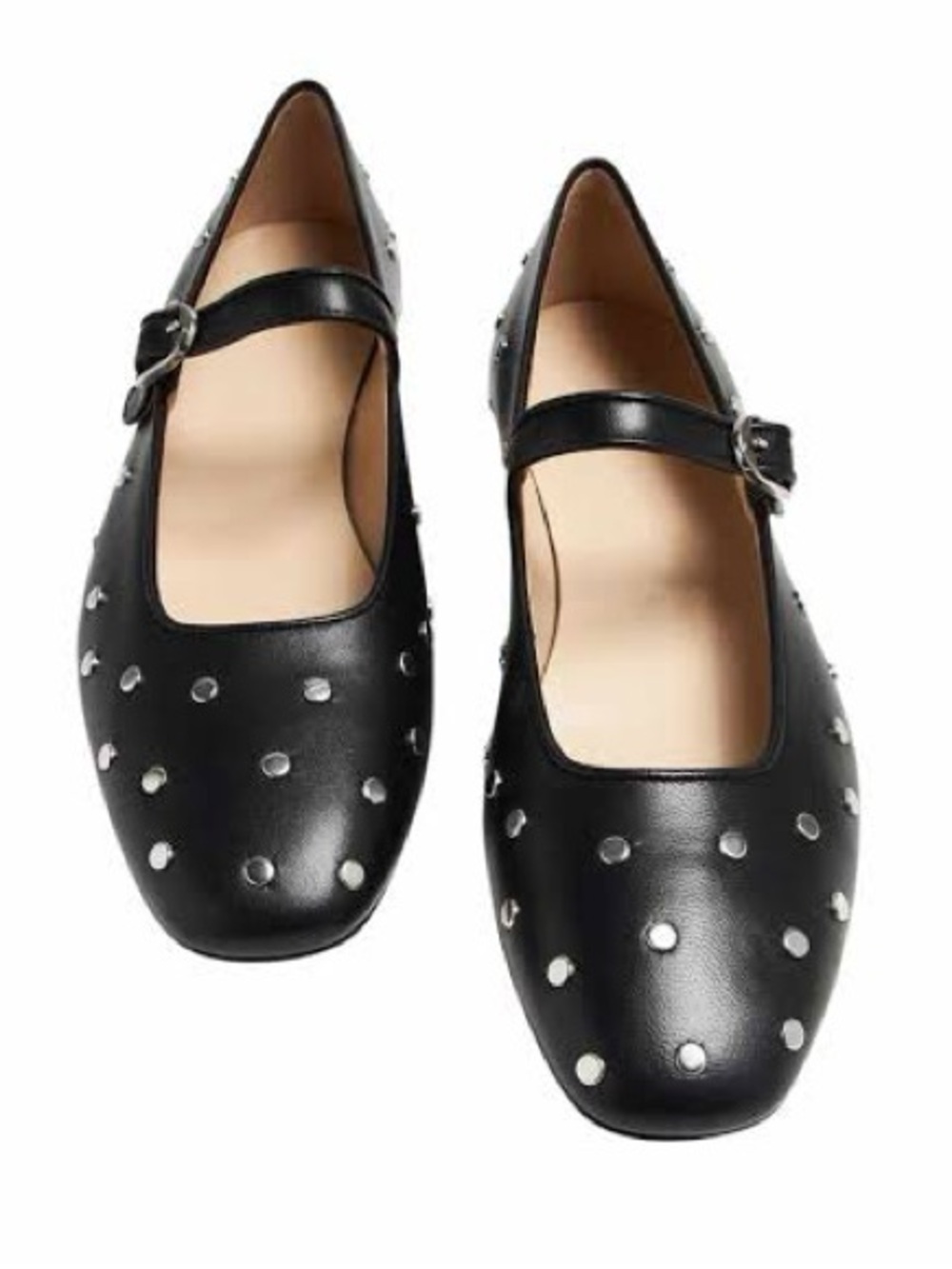 Le Monde Beryl Black Leather Studded Mary Jane Ballet Flats size 39